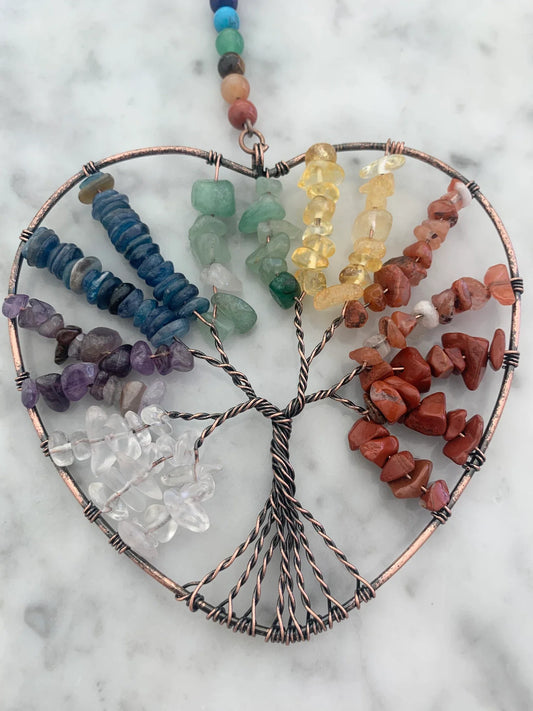Detailed look of 7 chakra heart crystal 