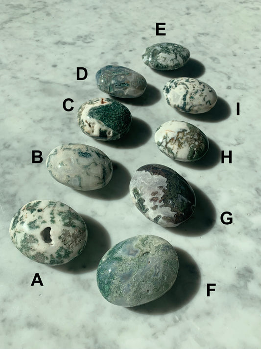 Moss Agate Palm Stones Natural Crystal, Moss Agate Therapy Stone, Moss Agate Worry Stone, Crystal Palm Stone