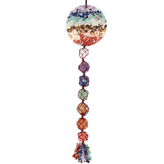 Handmade Healing 7 Chakra Orgone Hanging Ornament with Tumbled Crystal Stones Tassel