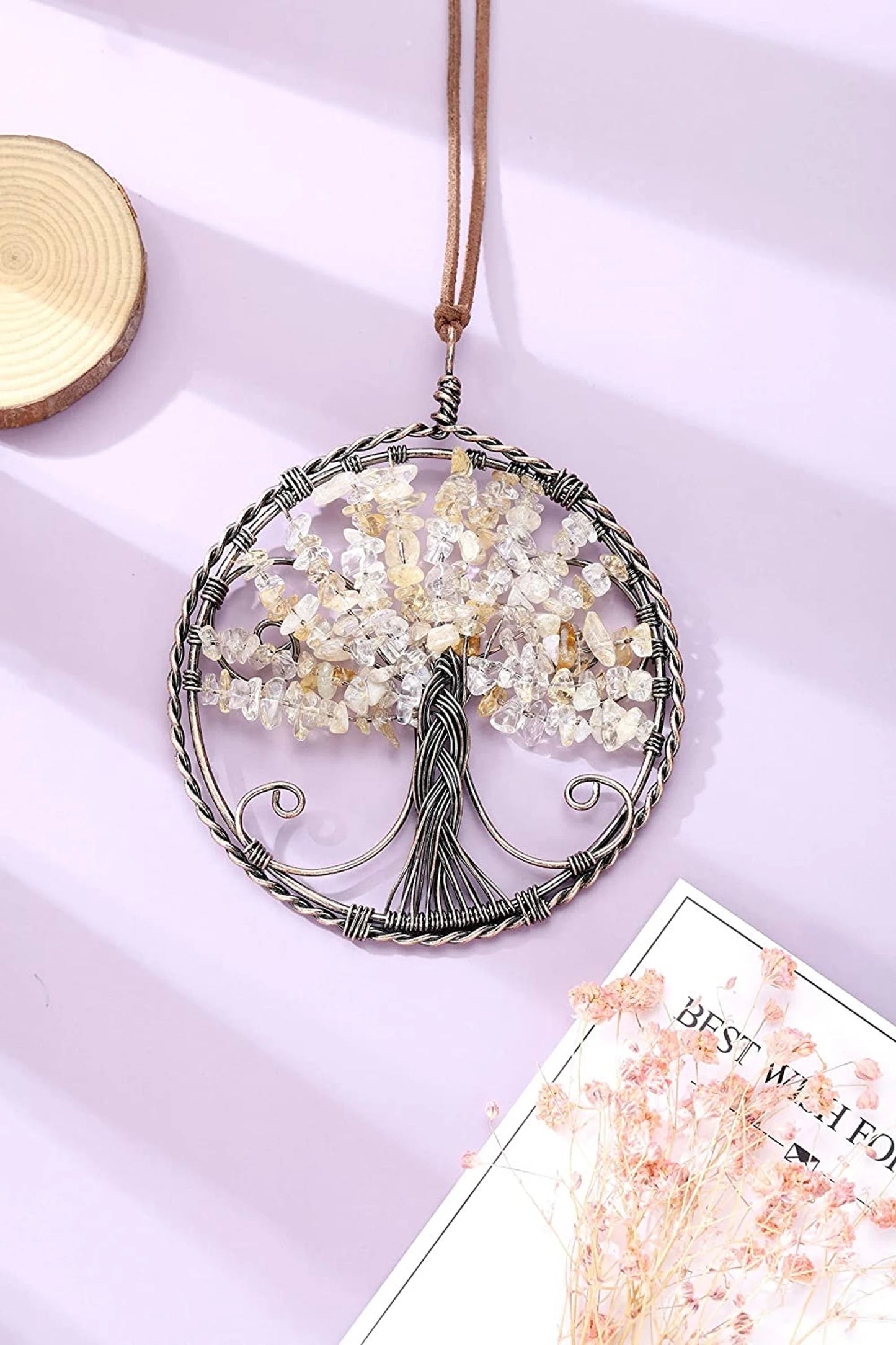 Citrine Healing Crystal Stone Hanging Ornament Home Indoor Decoration Tree of Life