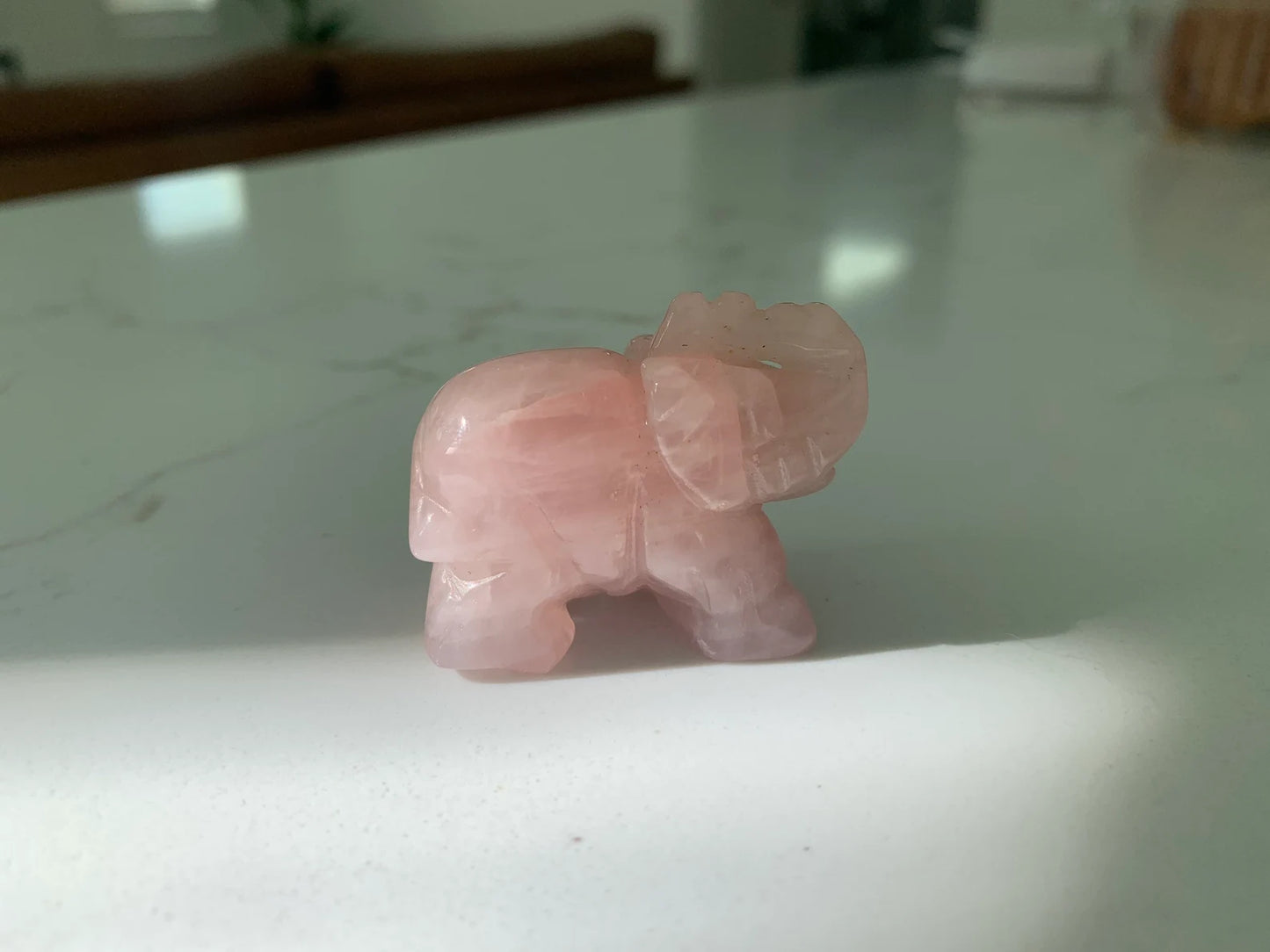 1.5'' Rose Quartz Elephant Pocket Statue Kitchen Guardian Healing Figurine Decor- Crystal Decoration
