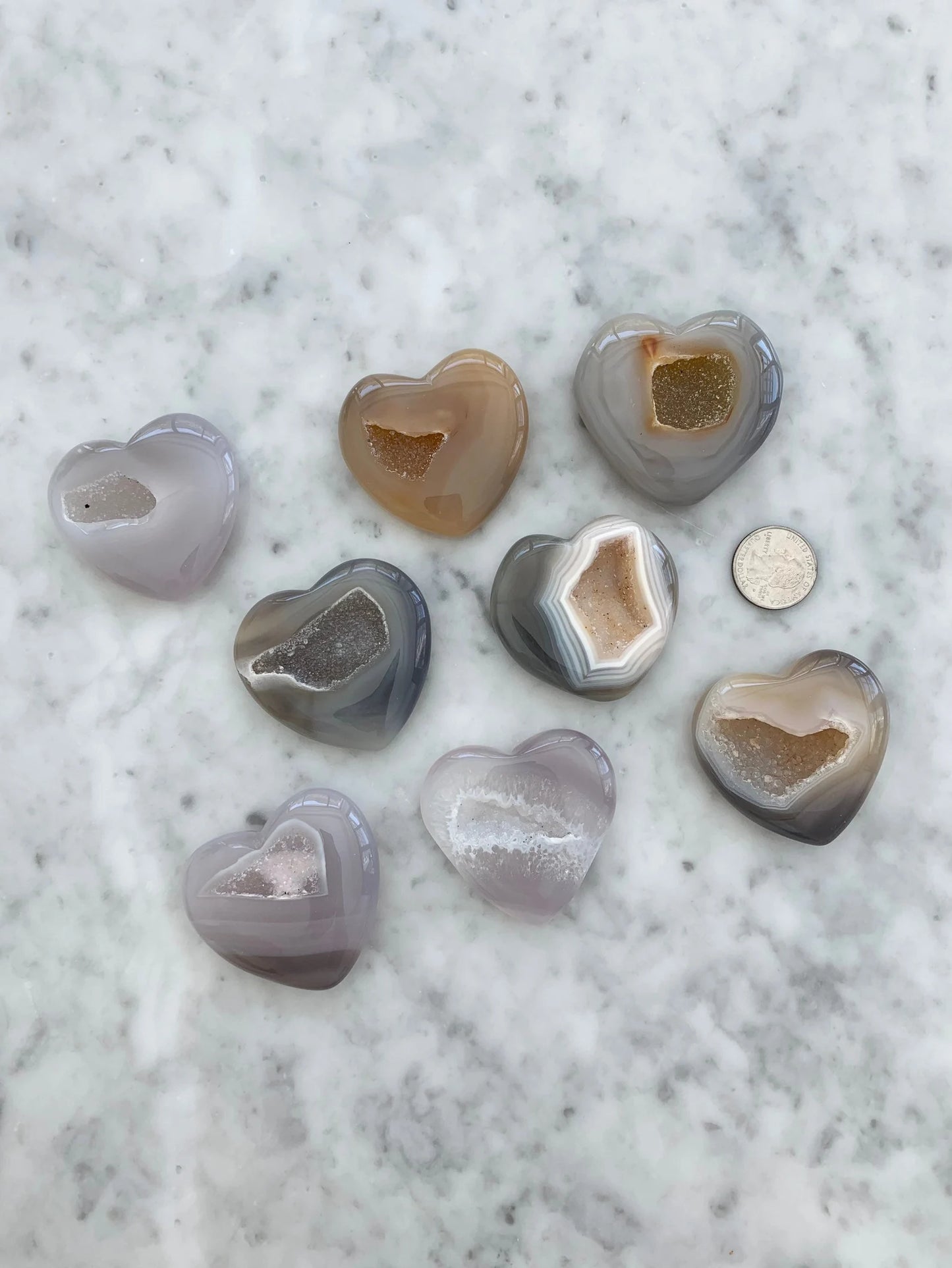 Druzy Agate Hearts, Small and Large